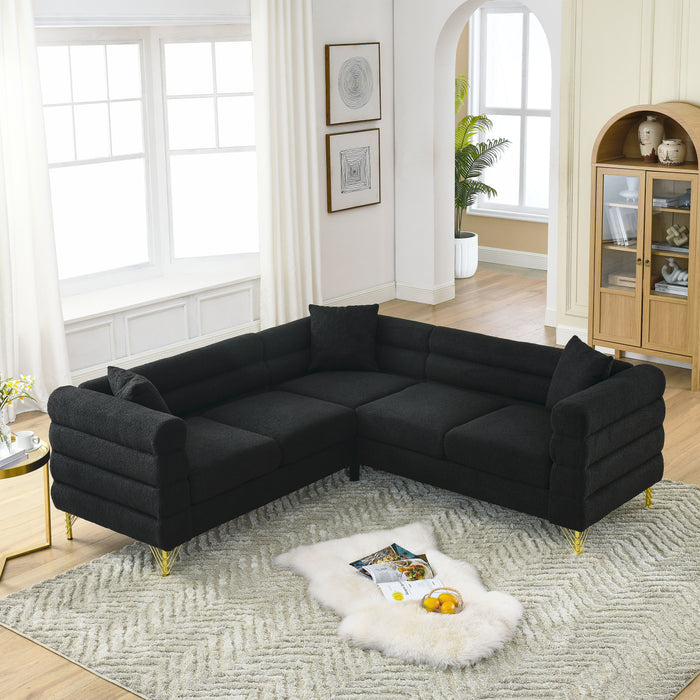 Oversized Corner Sofa Covers, L-Shaped Sectional Couch, 5-Seater Corner Sofas With 3 Cushions For Living Room, Bedroom, Apartment, Office - Black