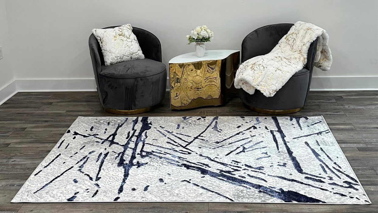 Shifra - Luxury Area Rug In Gray With Navy Blue Abstract Design