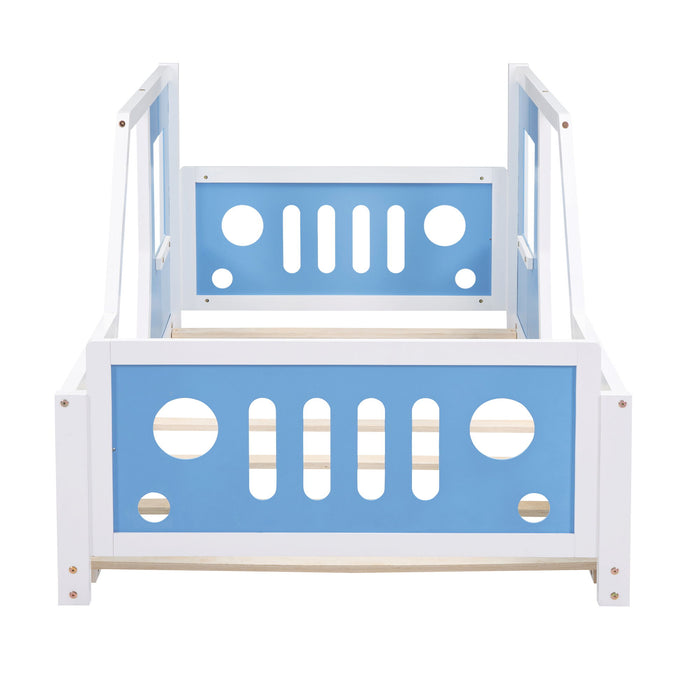 Twin Size Classic Car-Shaped Platform Bed With Wheels, Blue