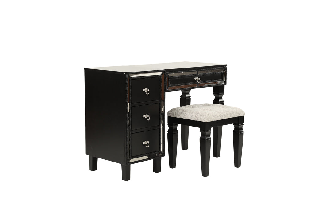 Traditional Formal Black Color Vanity Set Stool Storage Drawers 1 Piece Bedroom Furniture Set Tufted Seat Stool