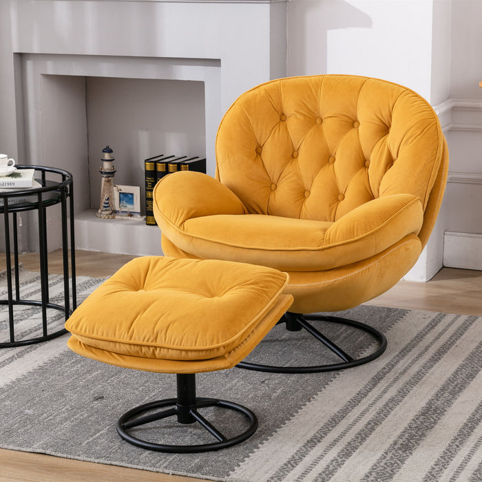 Accent Chair TV Chair Living Room Chair With Ottoman - Yellow