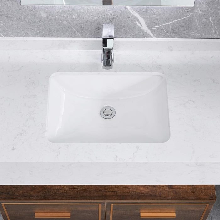 White Rectangular Undermount Bathroom Sink With Overflow