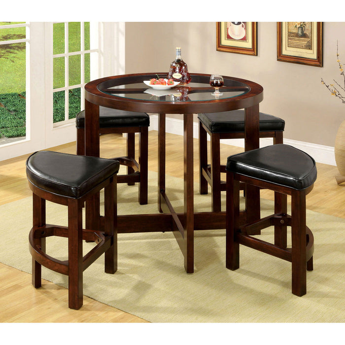 Crystal Cove - 5 Piece Round Counter Height Table Set (K/D) - Dark Walnut