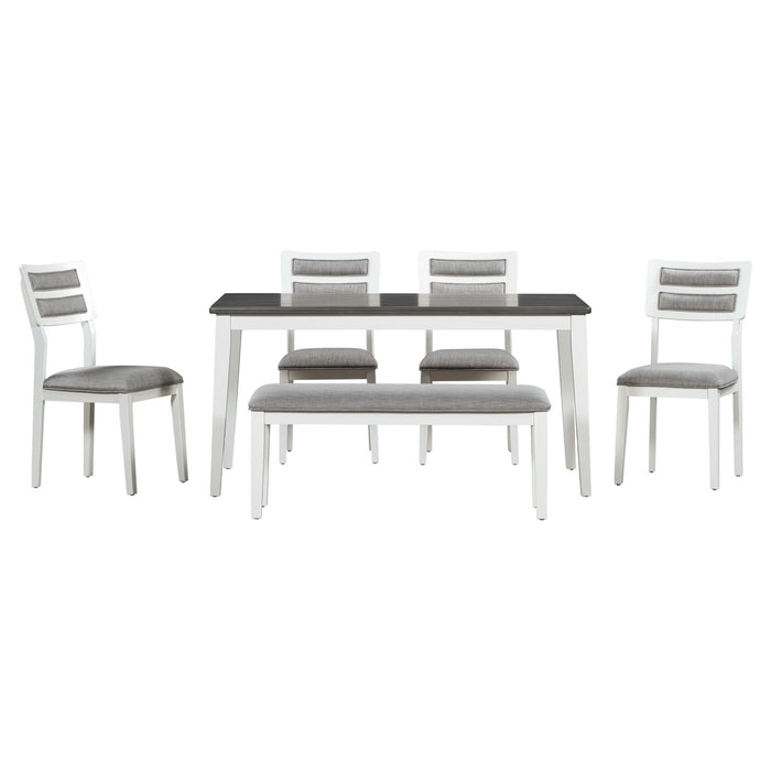 Trexm Classic And Traditional Style 6 Piece Dining Set, Includes Dining Table, 4 Upholstered Chairs & Bench (White / Gray)