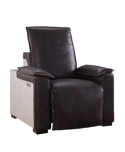 Nernoss - Recliner - Dark Grain Brown Leather & Aluminum Unique Piece Furniture