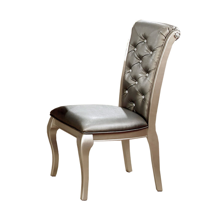 (Set of 2) Faux Leather Upholstered Side Chairs In Champagne