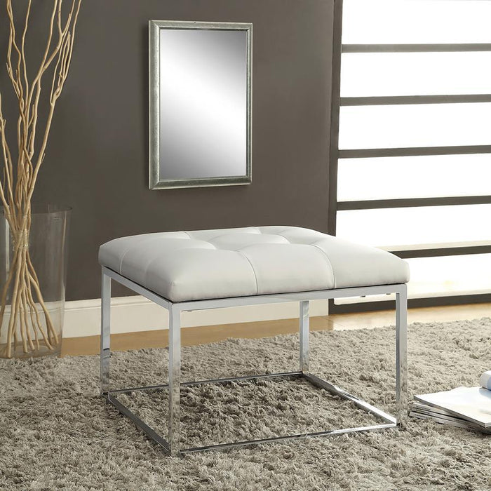 Swanson - Upholstered Tufted Ottoman - White And Chrome Unique Piece Furniture