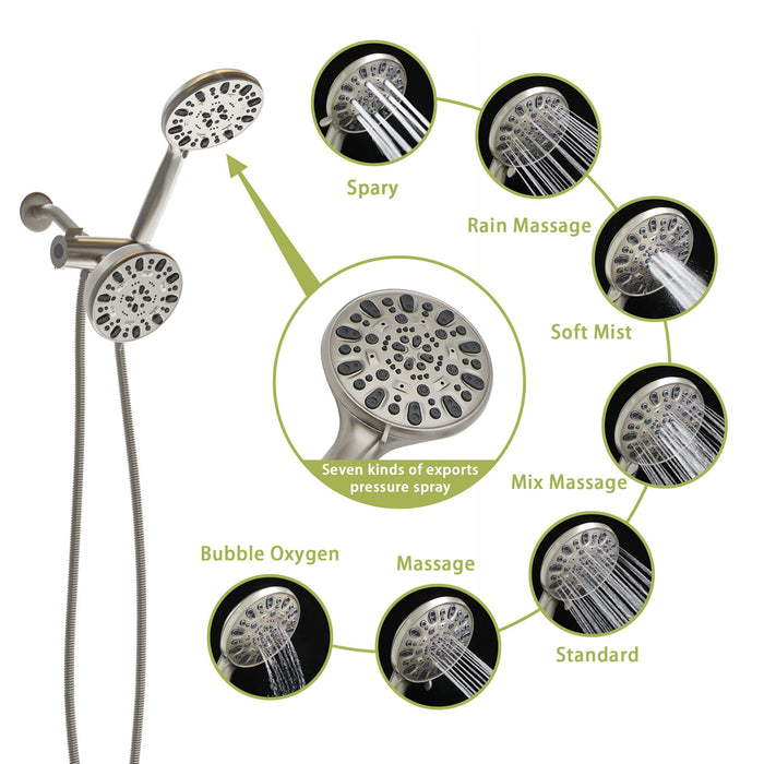 Multi Function Dual Shower Head - Shower System With 4.7" Rain Showerhead, 7 Function Hand Shower - Brushed Nickel