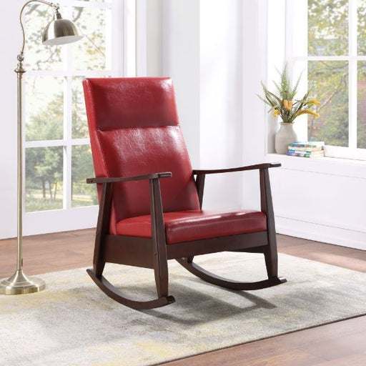 Raina - Rocking Chair - Red PU & Espresso Finish Unique Piece Furniture