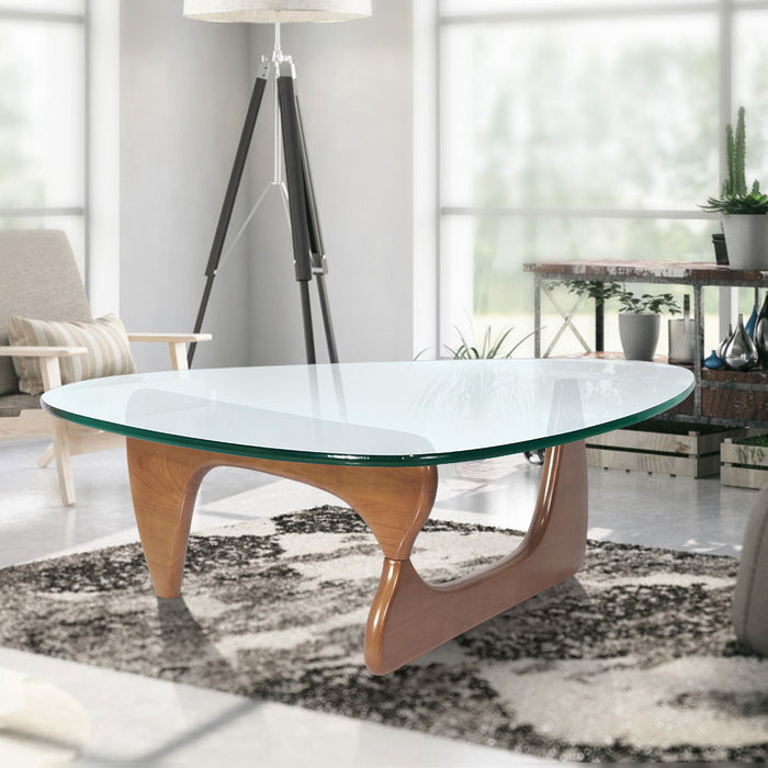 Light Walnut Triangle Coffee Table Wood Base For