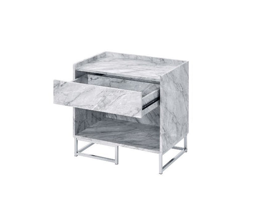 Azrael - Accent Table - White Printed Faux Marble & Chrome Finish Unique Piece Furniture