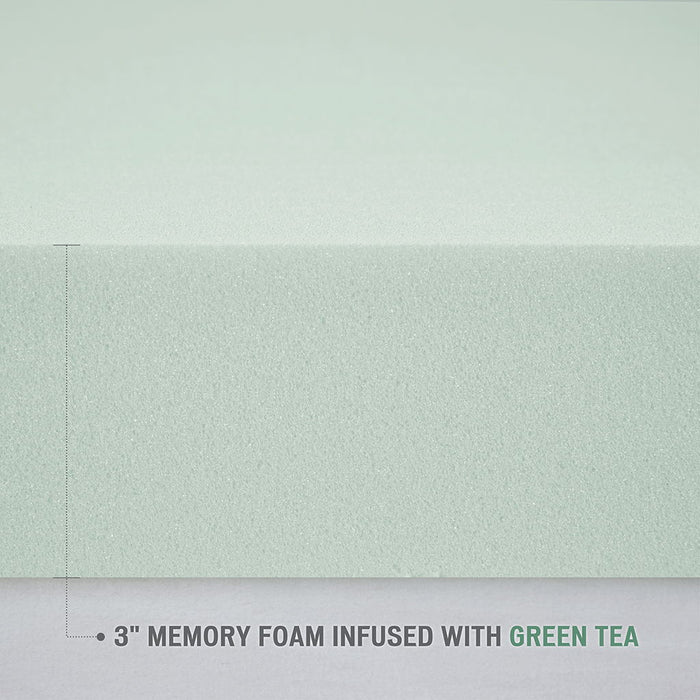 3" Green Tea Foam Topper With Cooling Removable Cover