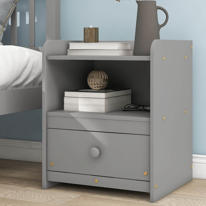 Full Bed With Headboard And Footboard With Nightstand - Grey