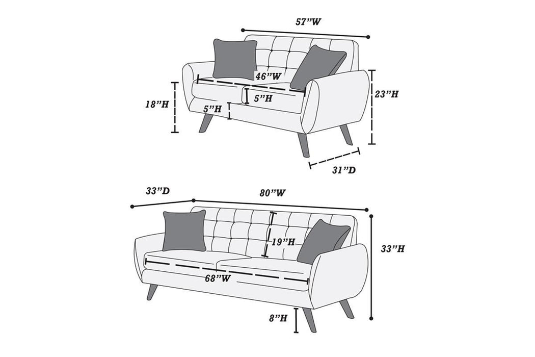 Gray Polyfiber Sofa And Loveseat 2 Pieces Sofa Set Living Room Furniture Plywood Tufted Couch Pillows