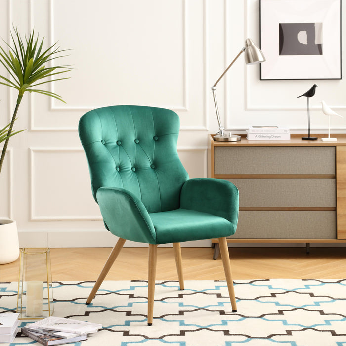 Hengming Accent Chair Modern Tufted Button Wingback Vanity Chair With Arms Upholstered Tall Back - Green
