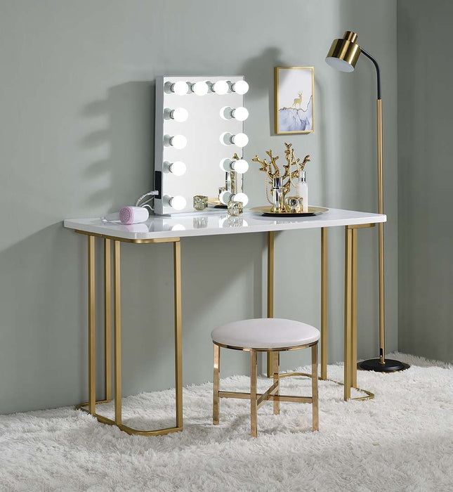 Estie - Vanity Desk - White & Gold Finish Unique Piece Furniture