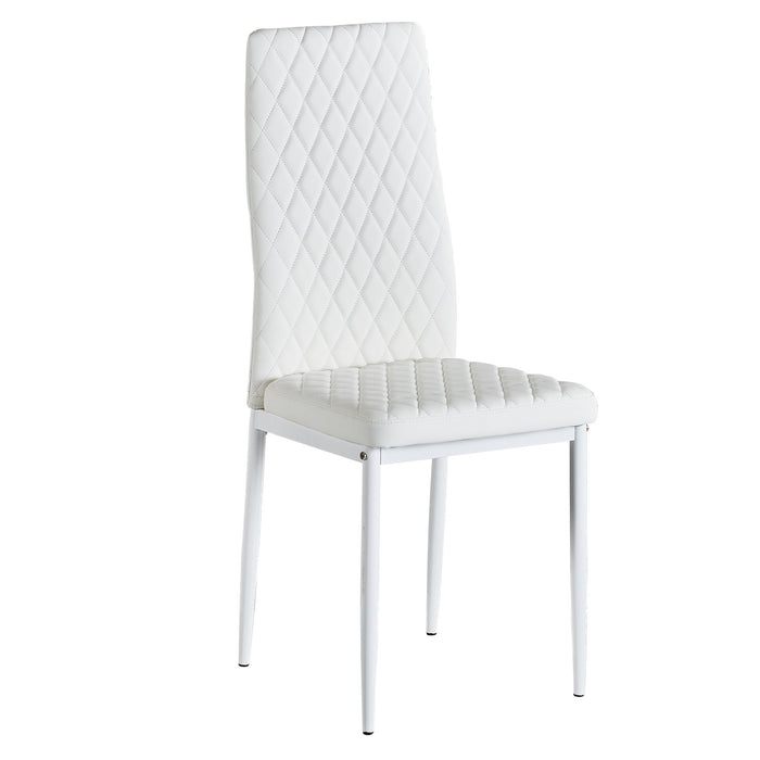 White Modern Minimalist Dining Chair Fireproof Leather Sprayed Metal Pipe Diamond Grid Pattern Restaurant Home Conference Chair Set of 6