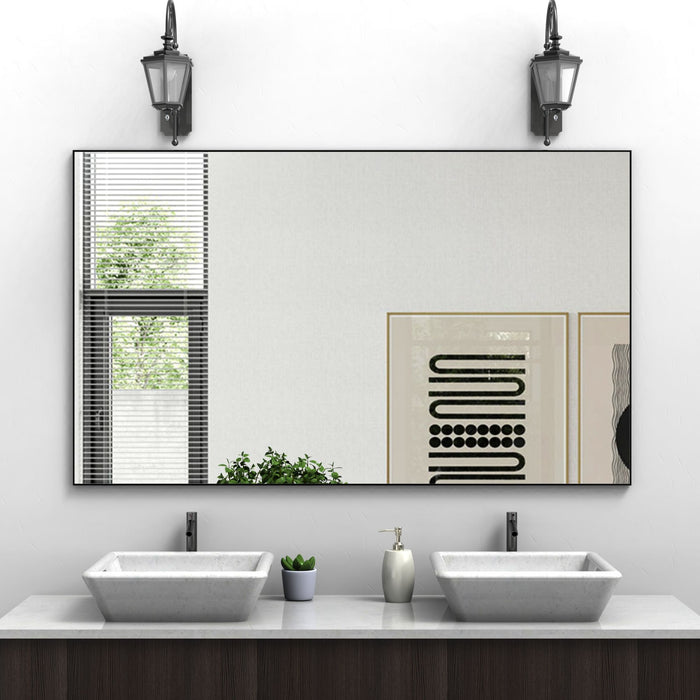 Oversized Modern Rectangle Bathroom Mirror With Balck Frame Decorative Large Wall Mirrors For Bathroom Living Room Bedroom Vertical Or Horizontal Wall Mounted Mirror With Aluminum Frame