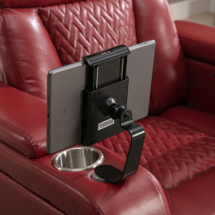 270 Degree Swivel PU Leather Power Recliner Individual Seat Home Theater Recliner With Comforable Backrest, Tray Table, Phone Holder, Cup Holder, USB Port, Hidden Arm Storage For Living Room, Red