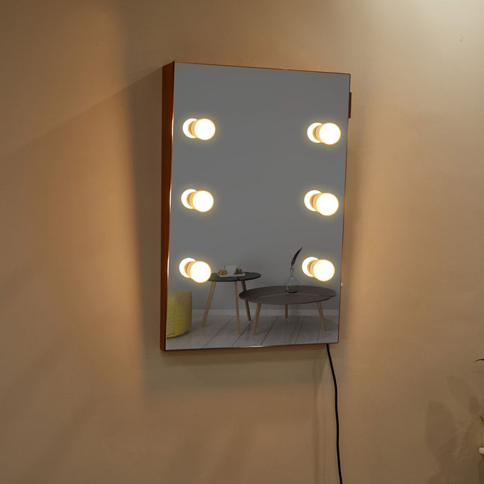 Wooden Wall Vanity Mirror Makeup Mirror Dressing Mirror With Led Bulbs