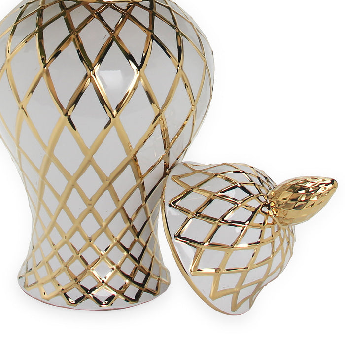 And Gold Ceramic Decorative Ginger Jar Vase - White