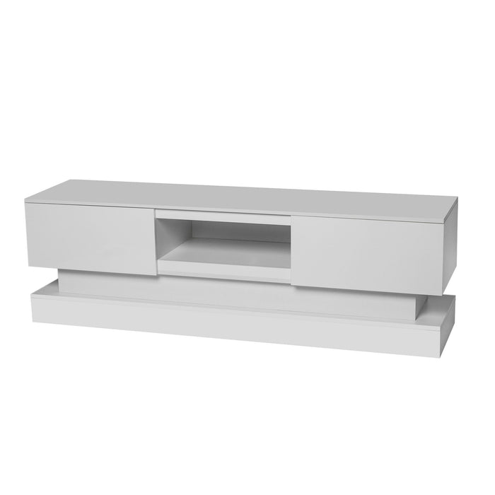 63" White Morden TV Stand With LED Lights, High Glossy Front TV Cabinet, Can Be Assembled In Lounge Room, Living Room Or Bedroom, White