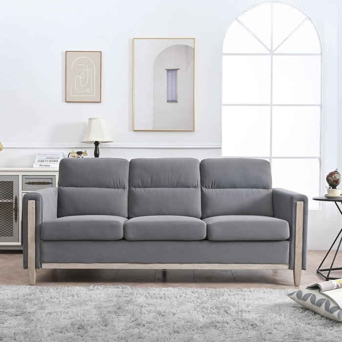 Comfortable Solid Wood Three-Seater Sofa - Soft Cushions, Durable And Long-Lasting - Gray