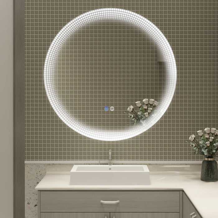 24" Switch-Held Memory LED Mirror, Wall-Mounted Vanity Mirrors, Bathroom Anti-Fog Mirror, Dimmable Bathroom Mirror - Silver
