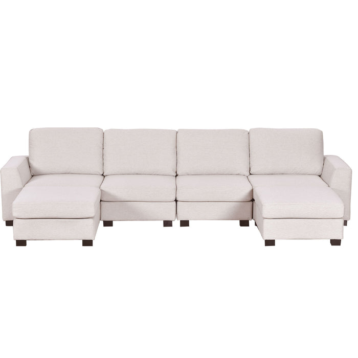 U_Style 3 Pieces U Shaped Sofa With Removable Ottomans - Beige