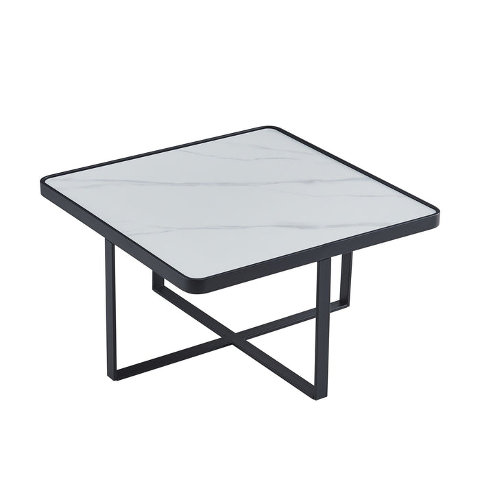Minimalism Square Coffee Table - Black Metal Frame With Sintered Stone Tabletop