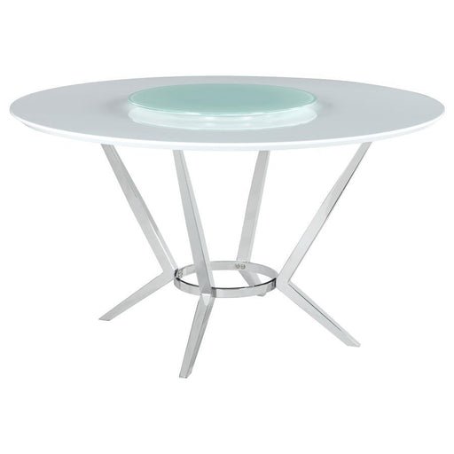 Abby - Round Dining Table With Lazy Susan - White And Chrome Unique Piece Furniture