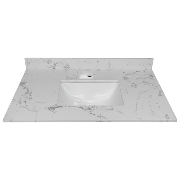 Montary 31" Bathroom Stone Vanity Top Engineered White Marble Color With Undermount Ceramic Sink And Single Faucet Hole With Backsplash