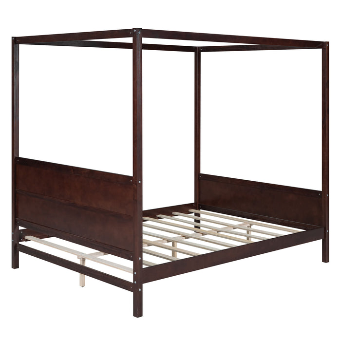 Queen Size Canopy Platform Bed With Headboard And Footboard, Slat Support Leg - Espresso