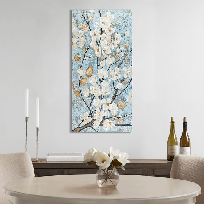 Gold Foil And Hand Embellished Floral Canvas Wall Art