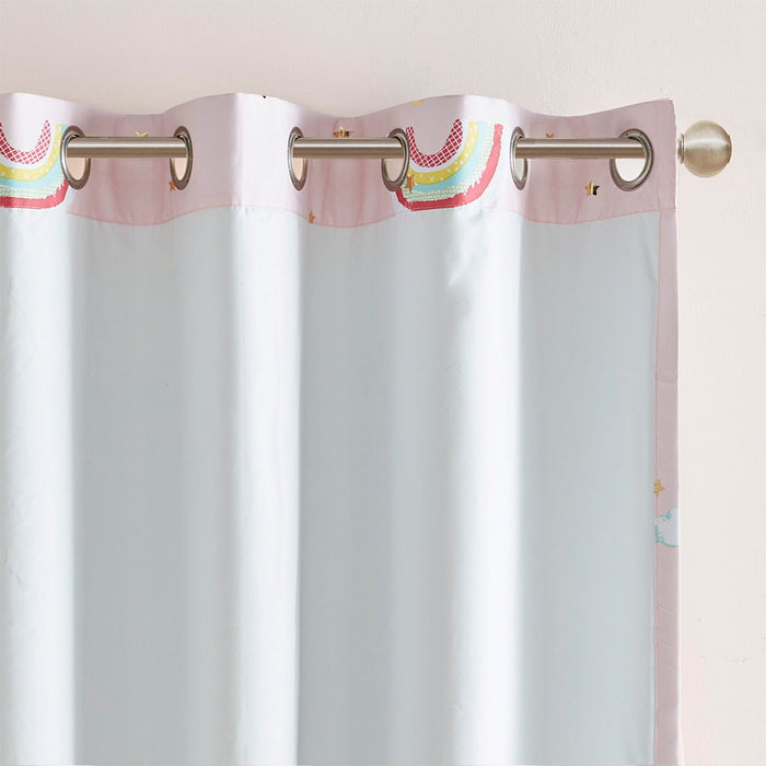 Rainbow With Metallic Printed Total Blackout Curtain Panel - Pink