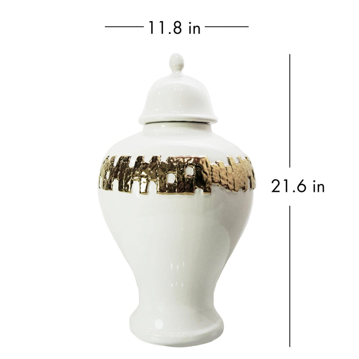 Jar With Gold Ornament - White