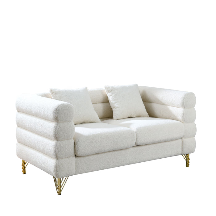 Oversized 2 Seater Sectional Sofa, Living Room Comfort Fabric Sectional Sofa - Deep Seating Sectional Sofa, Soft Sitting With 2 Pillows For Living Room, Bedroom White Teddy (Ivory)