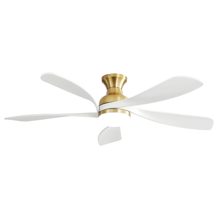 Modern Ceiling Fan With 5 Solid Wood Blades 6 Speed Remote Control Dimmable Reversible Dc Motor With Light - White