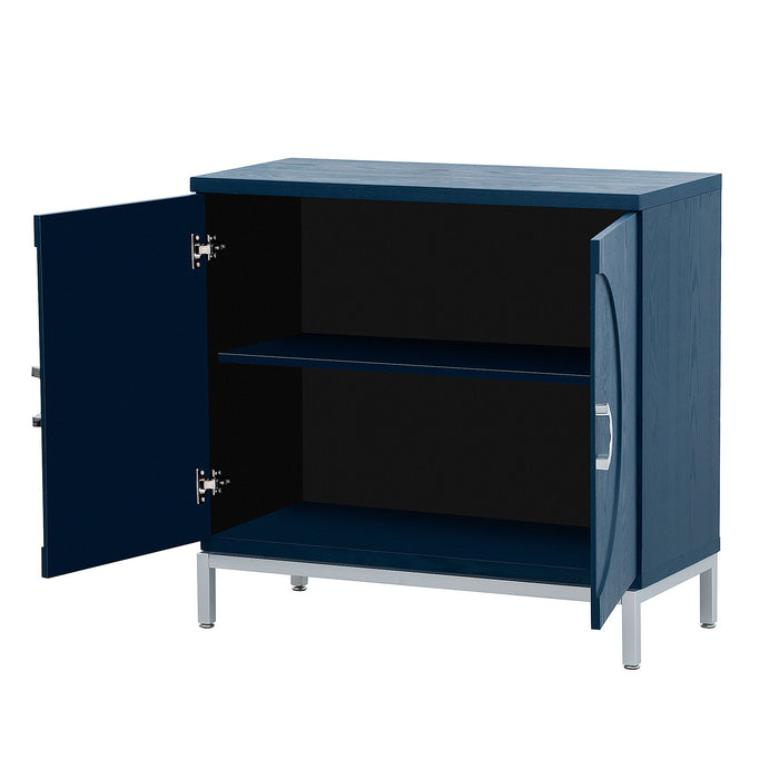 Trexm Simple Storage Cabinet Accent Cabinet With Solid Wood Veneer And Metal Leg Frame For Living Room, Entryway, Dining Room (Navy)