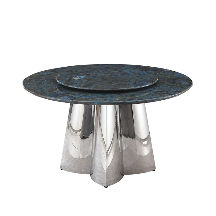 Modern Sintered Stone Dining Table With Round Turntable And Metal Exquisite Pedestal