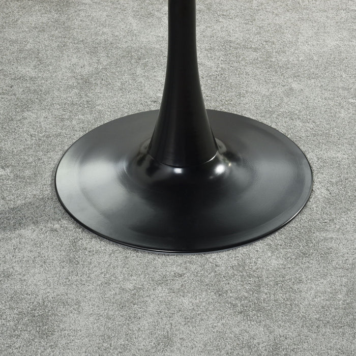 Modern Dining Table With Round Top And Pedestal Base In Black Color