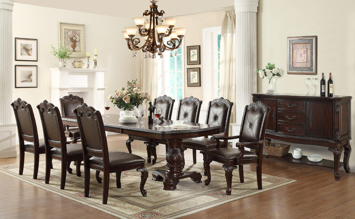 Beautiful Hand Carved Formal Traditional Dining Side Chair With Faux Leather Upholstered Padded Seat And Back Button Tufting Detail Dining Room Solid Wood Furniture Brown Espresso