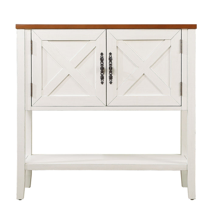 Farmhouse Wood Buffet Sideboard Console Table With Bottom Shelf And 2 - Door Cabinet, For Living Room, Entryway, Kitchen Dining Room Furniture Antique White / Walnut Top