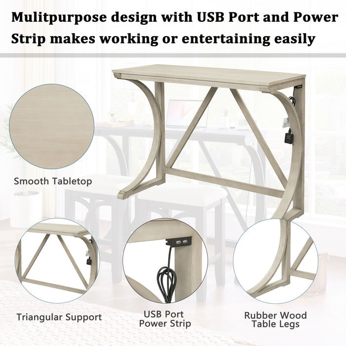 Topmax Farmhouse 3 Piece Counter Height Dining Table Set With USB Port And Upholstered Stools, Cream