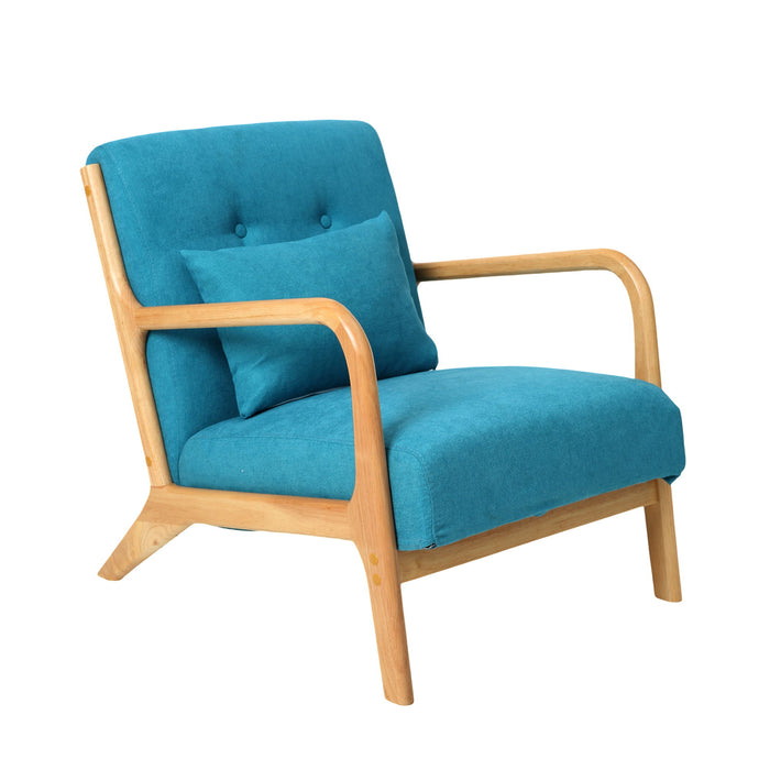 Mid Century Modern Accent Chair With Wood Frame, Upholstered Living Room Chairs, Reading Armchair For Bedroom - Blue