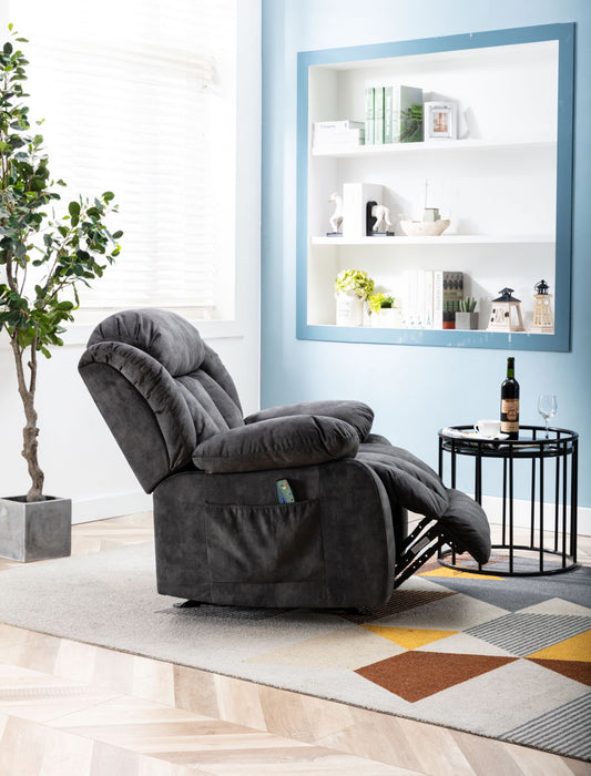 Massage Rocker Recliner With Heat And Vibration, Manual Rocking Recliner Chair With Vibrating Massage, Comfy Padded Overstuffed Recliner Soft Fabric Heated Recliner - (Gray)