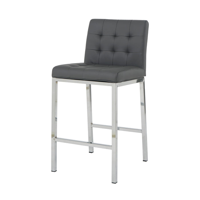 Modern Design High Counter Stool Electroplated Leg Kitchen Restaurant Gray PU Bar Chair (Set of 2)
