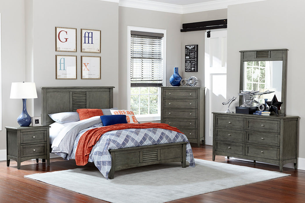Transitional Style Cool Gray Finish 1 Piece Queen Size Bed Birch Veneer Wood Bedroom Furniture