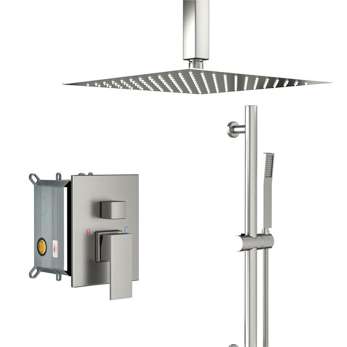 16" Rain Shower Head Systems, With 26.18 Inch Adjustable Angle Slide Bar, Brushed Nickel, Ceiling Mounted Shower