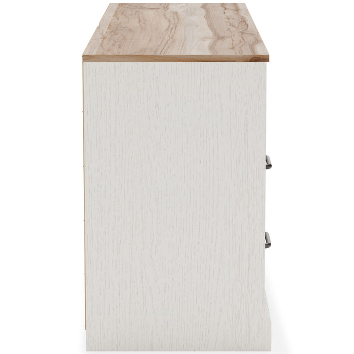 Vaibryn - White / Brown / Beige - Six Drawer Dresser - Vinyl-Wrapped Unique Piece Furniture